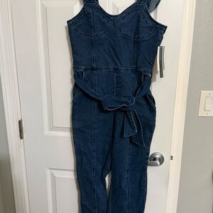 Tinseltown Indigo Denim Tie-Front Jumpsuit